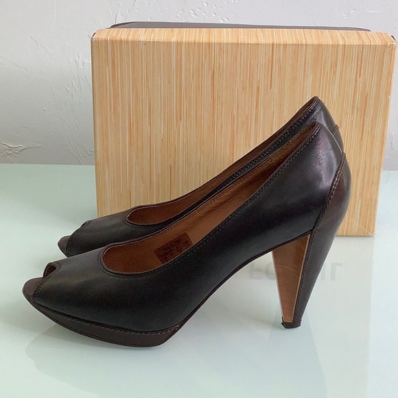 Fossil Allison Leather Peep toe wood heels platform size 8 EUC - Picture 5 of 16